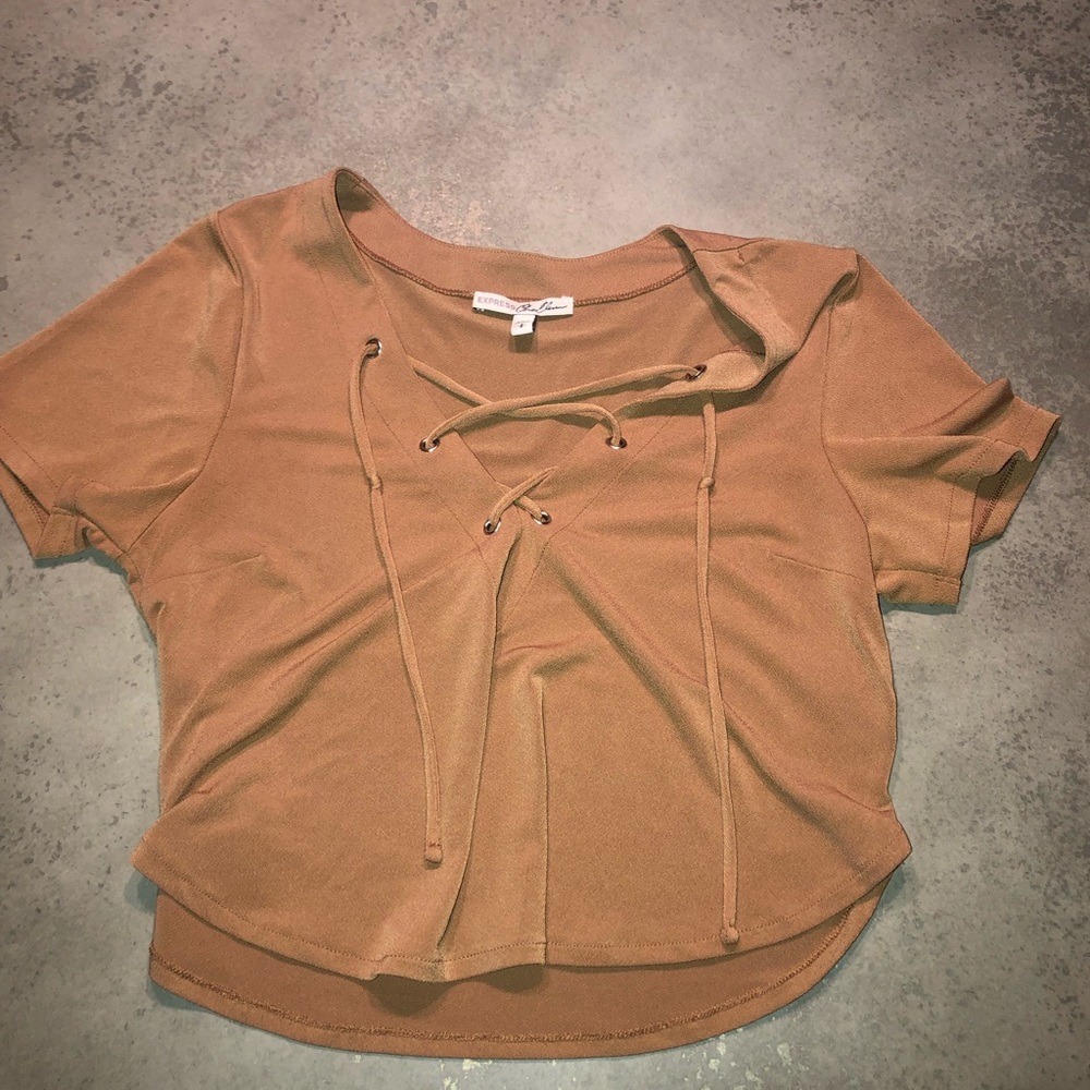 Gold/tan lace down crop top